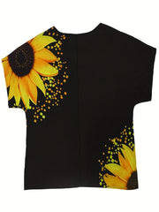 Sunflower Print Drop Shoulder Blouse