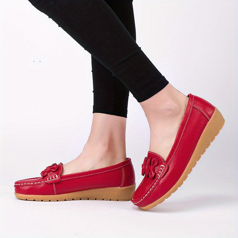 Women's Bowknot Wedge Loafers Slip On Faux Leather Shoes