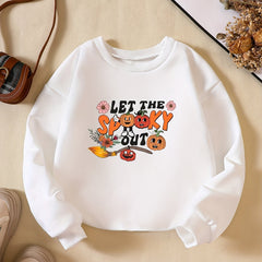 Girls' Pumpkin & Flowers Print Crew Neck Sweatshirt Long Sleeve Pullovers