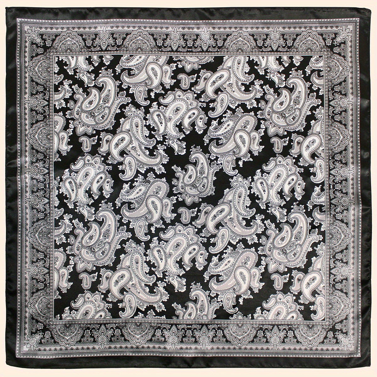 Classic Paisley Print Square Scarf Silk Bandana Vintage Satin Shawl