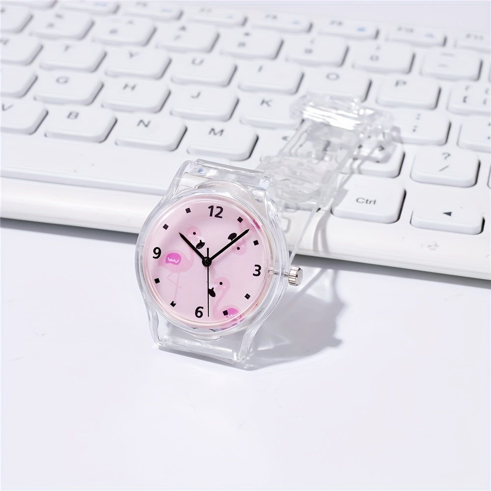 Kids Transparent Flamingo Cartoon Watch