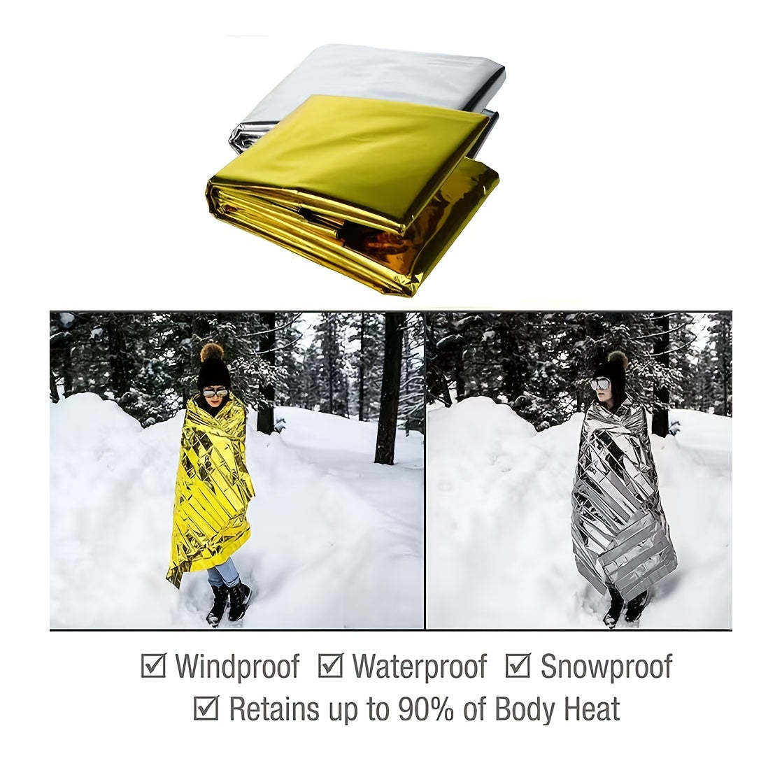 Stay Warm & Safe Emergency Blanket for Camping Hiking Survival 63x82in