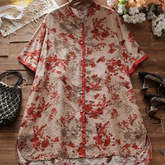 Floral Print Button Up V Neck Blouse
