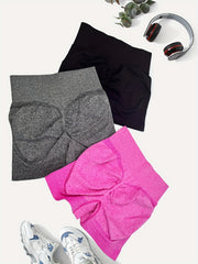 3pcs Seamless Yoga Sports Set High Waist Shorts Tummy Control
