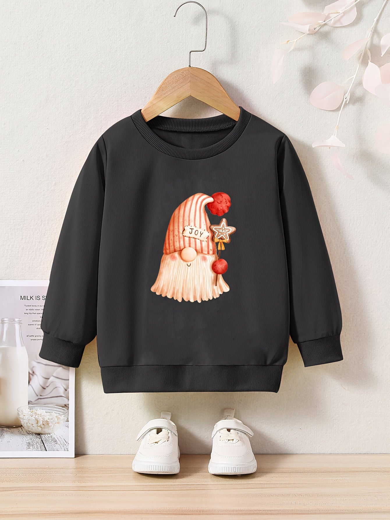 Gnome Print Girls Casual Sweatshirt Fall Winter Tops Kids Clothing