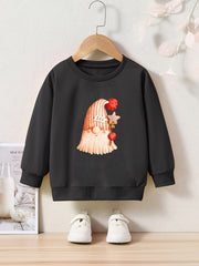 Gnome Print Girls Casual Sweatshirt Fall Winter Tops Kids Clothing