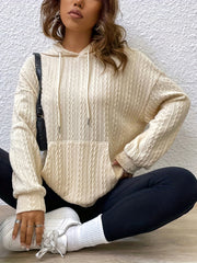 Twist Texture Casual Hoodie Drawstring Sweatshirt Women's