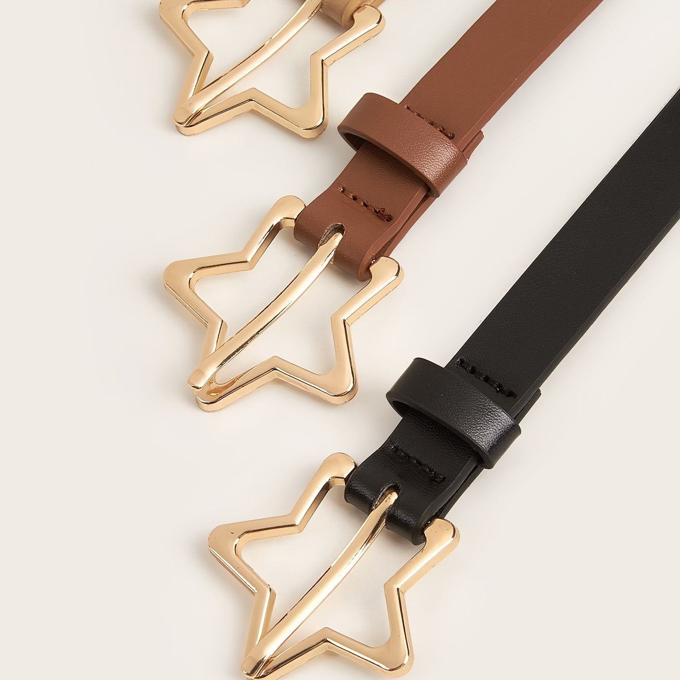 Golden Star Buckle Classic PU Leather Belt for Girls