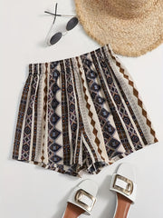 Graphic Print Smocked Waist Shorts Summer Vacation Wear