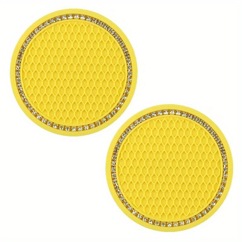 2pcs Rhinestone Water Cup Coaster for Car Interior Non Slip Multifunctional Pad