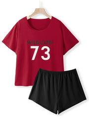 Casual Pajamas Set Women's Plus Soft Letter Print T shirt & Shorts Lou