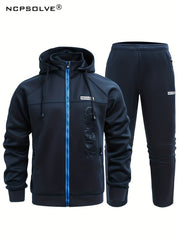 Men's Zip Up Hooded Jacket & Comfy Pants Set for Fall Winter Outdoor