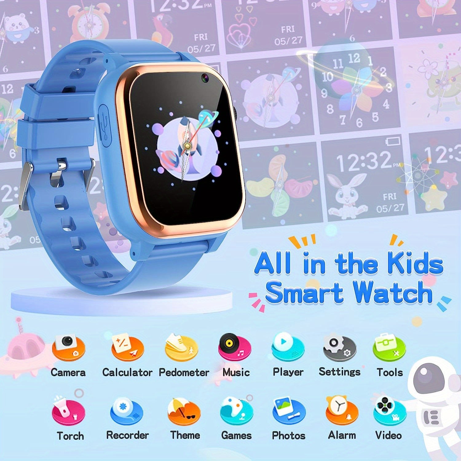 Kids Educational Smartwatch with Games Music Player Photography Video Recording