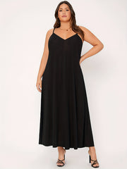 Solid V Neck Backless A-line Maxi Party Dress