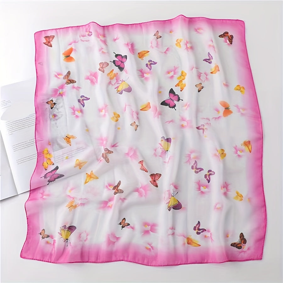 Butterfly Printed Square Scarf Silk Thin Headband Breathable Hair Wrap
