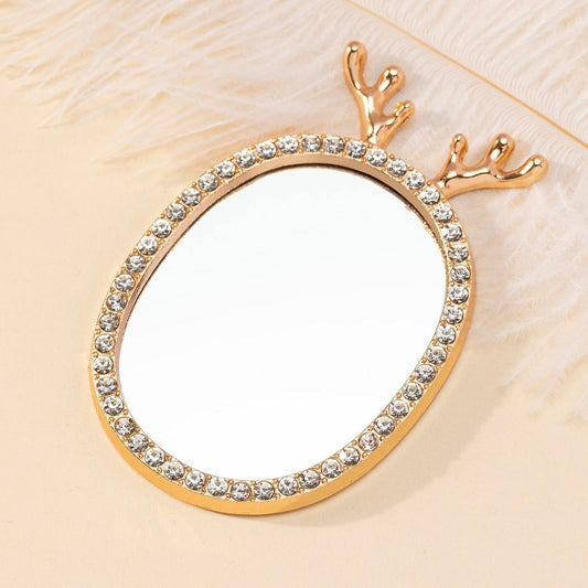 Deer Horn & Rhinestone Small Mirror Cosmetic Touch up Mirror Adhesive Sticker