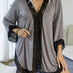 Plus Size Sexy Nightgown Long Sleeve Loungewear Robe