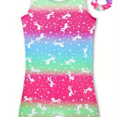 2pcs Unicorn Graphic Gymnastics Suit Hair Ring Set