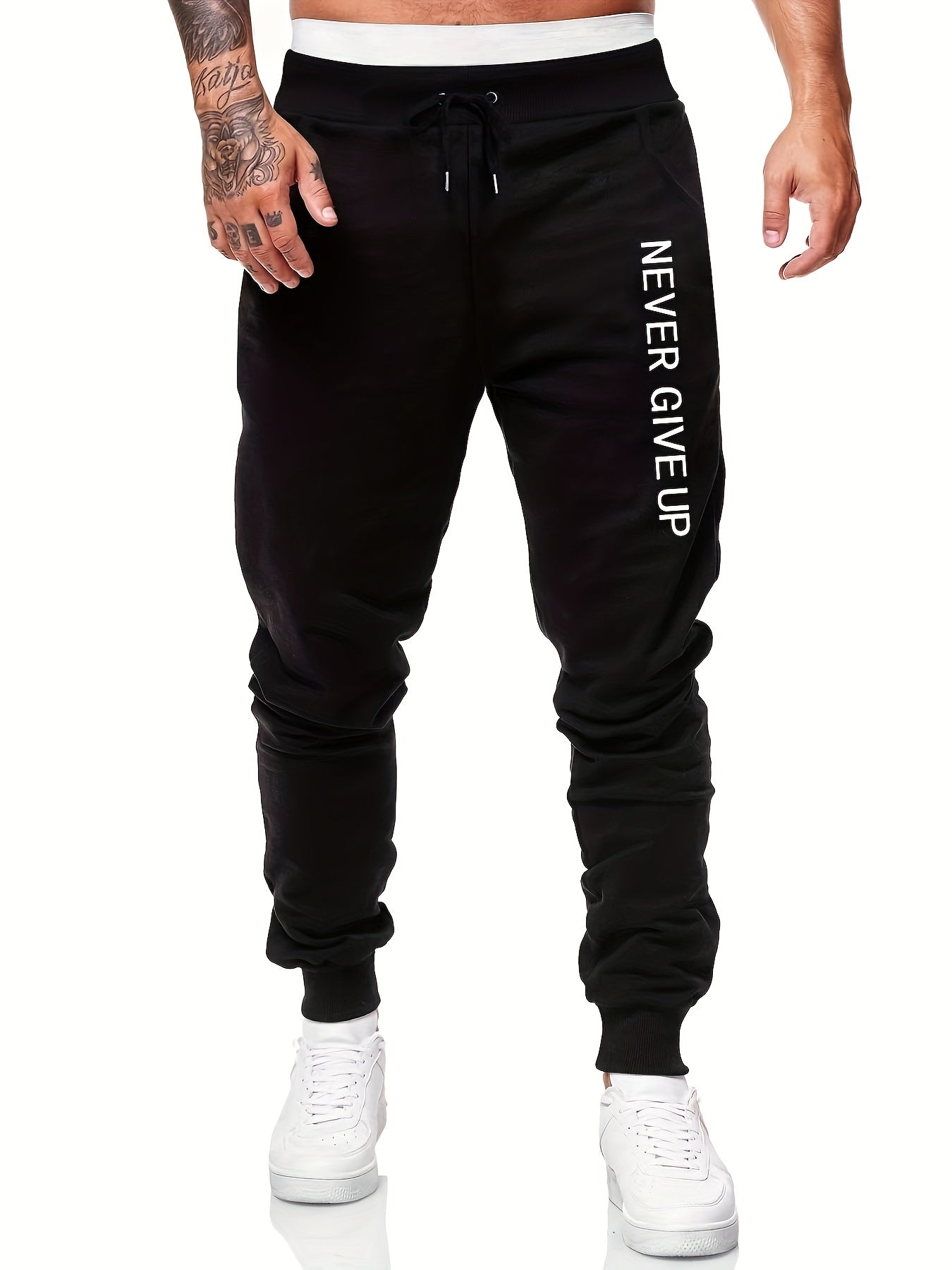 Never Give Up Letter Print Graphic Joggers Men's Sweatpants