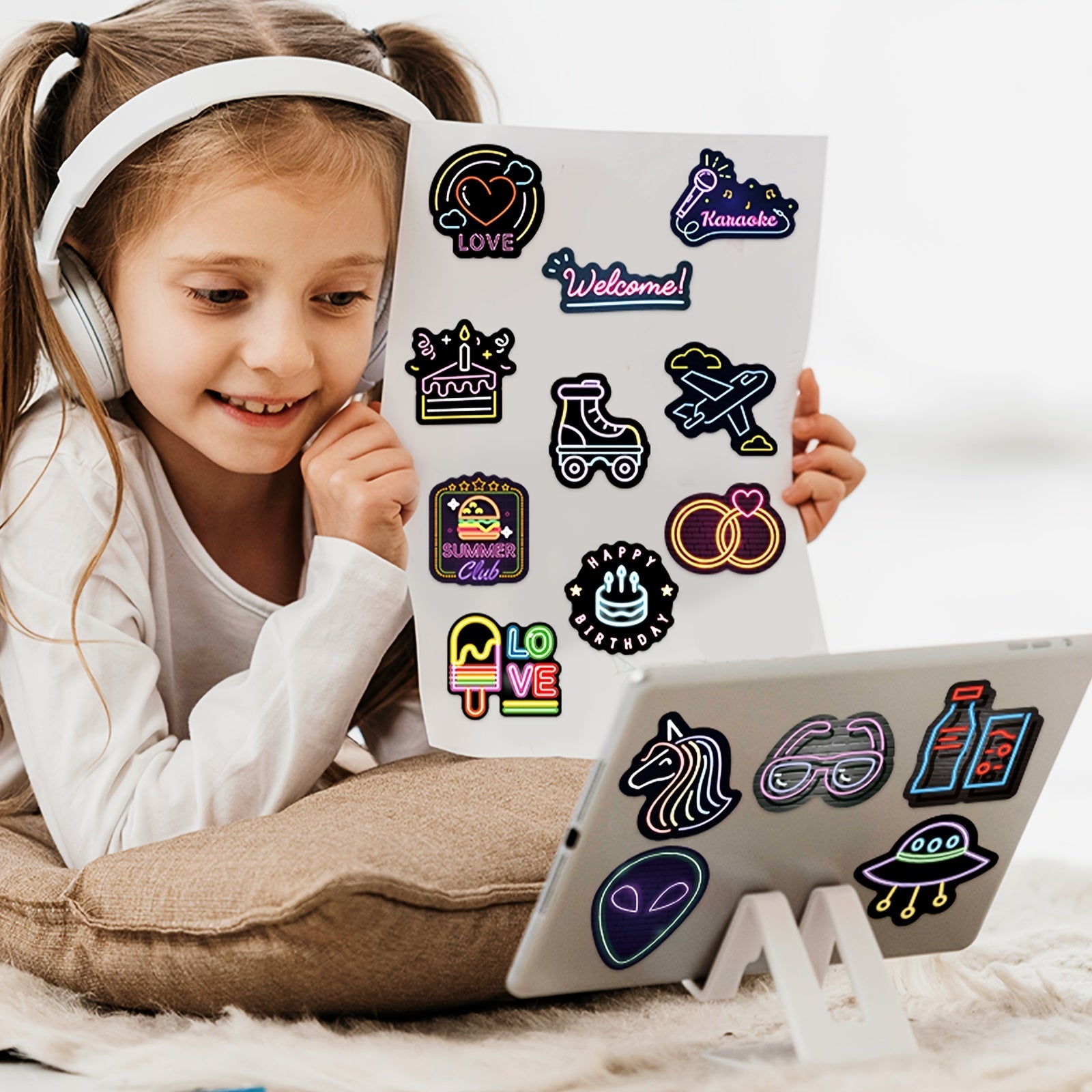 100Pcs Neon Light Stickers Pack Waterproof Vinyl DIY Decals