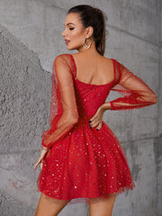 Star & Dobby Mesh Fit And Flare Dress