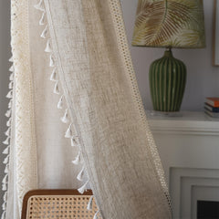 Boho Pure Linen Semi Blackout Curtain Farmhouse Style