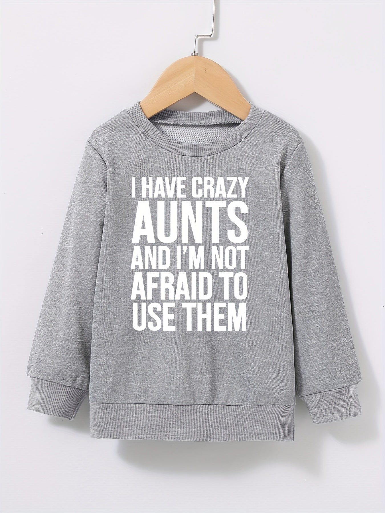 Boys Sweatshirt Round Neck Long Sleeve Pullover I HAVE CRAZY AUNTS Print