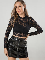 Floral Embroidery Mesh Top Long Sleeve Casual Spring Summer Women's Clothing