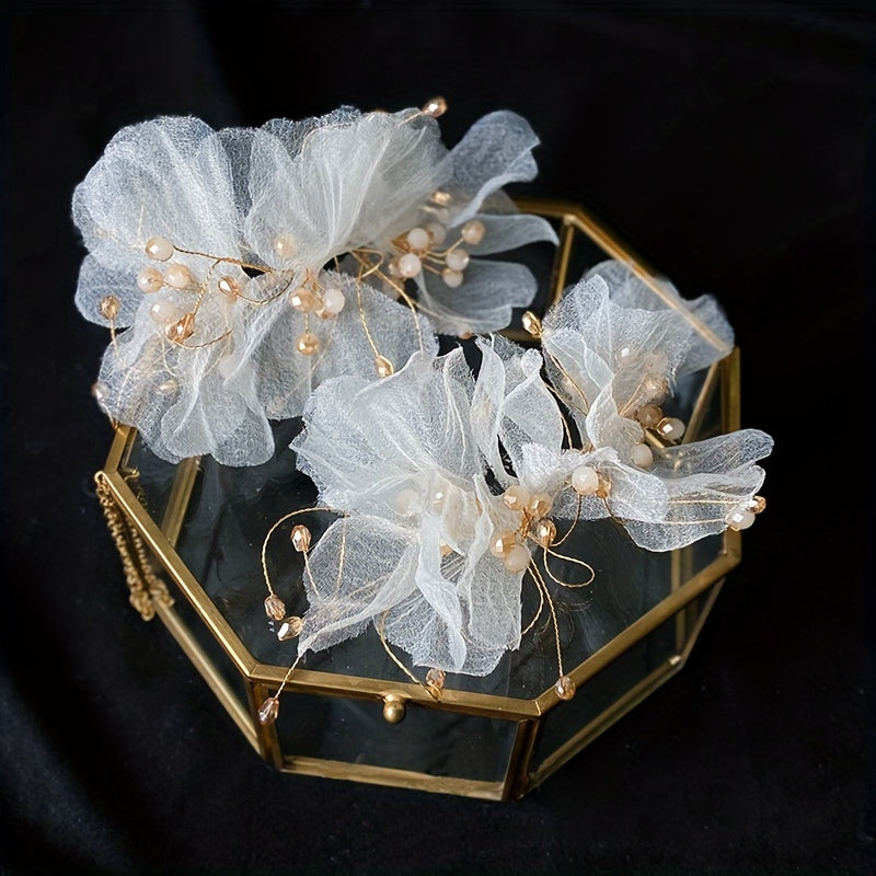 Flower Headband Mesh Bridal Head Piece Floral Yarn Head Decoration
