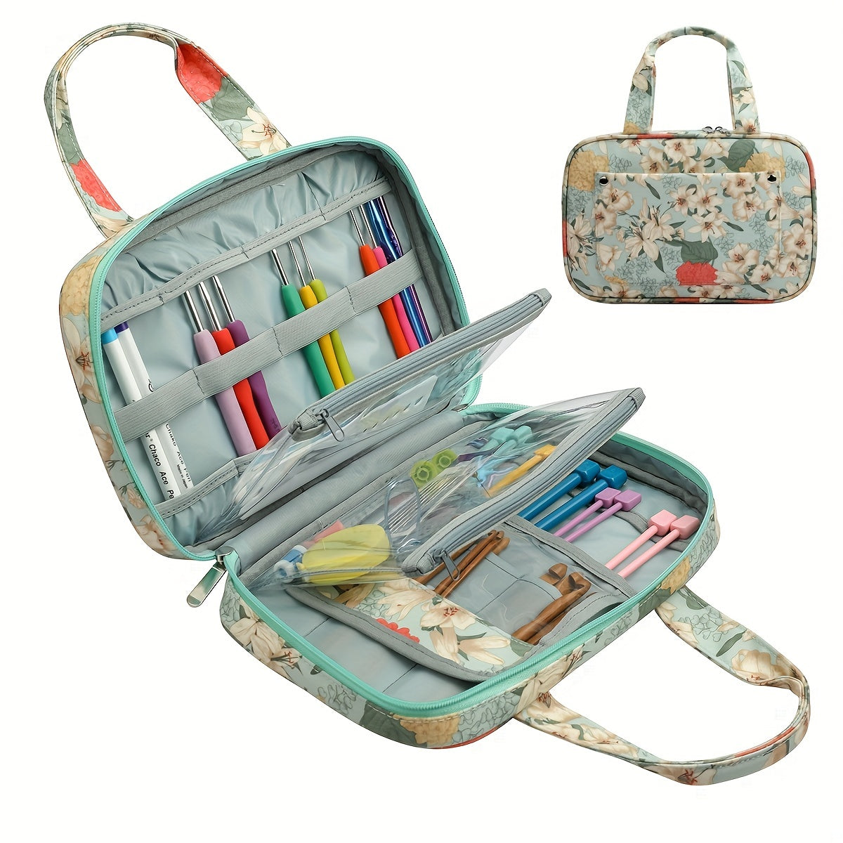 Crochet Bag Travel Organizer Empty Zipper Bag Knitting Needle Case