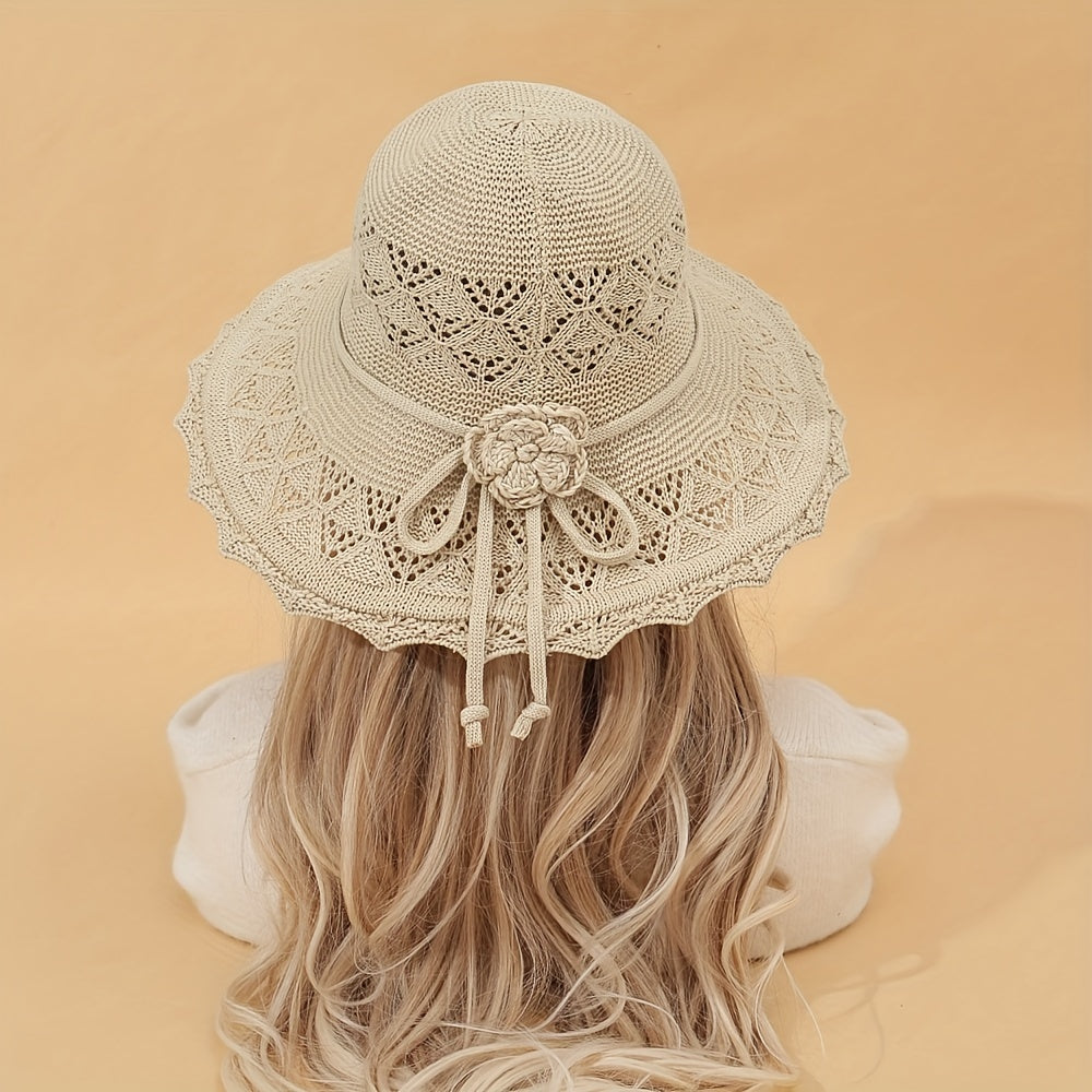 Hollow Out Crochet Bucket Hat Wide Brim Thin Breathable Basin Hat
