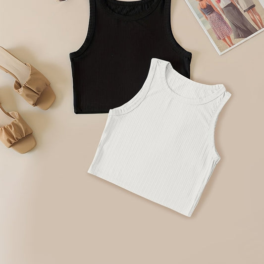 2 Pack Ribbed Tank Tops Crew Neck Sleeveless Women's Summer Top