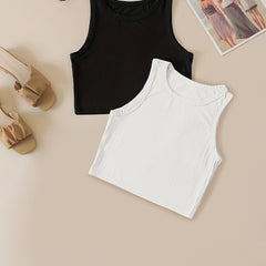 2 Pack Ribbed Tank Tops Crew Neck Sleeveless Women's Summer Top