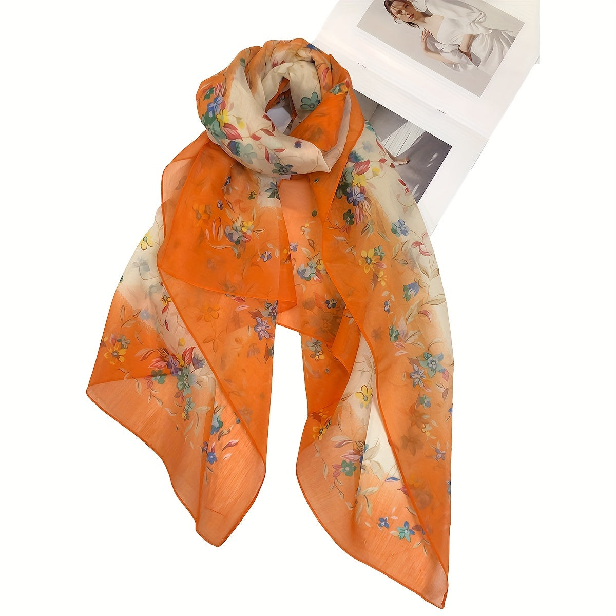 Floral Print Silk Shawl Scarf Wrap Head Wrap Gift For Mom