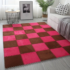 12pc Interlocking Shaggy Foam Mat Anti-slip Area Rugs Kids Room Floor Tiles