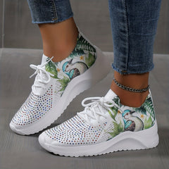 Women's Rhinestone Knit Sneakers Lightweight Running Shoes