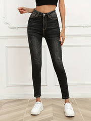 Solid Graphite High Rise Skinny Jeans High Stretch Slash Pocket