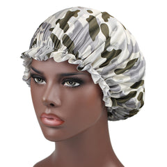 Camo Print Hair Caps Bonnet Sleep Night Hat with Trim Hair Cap