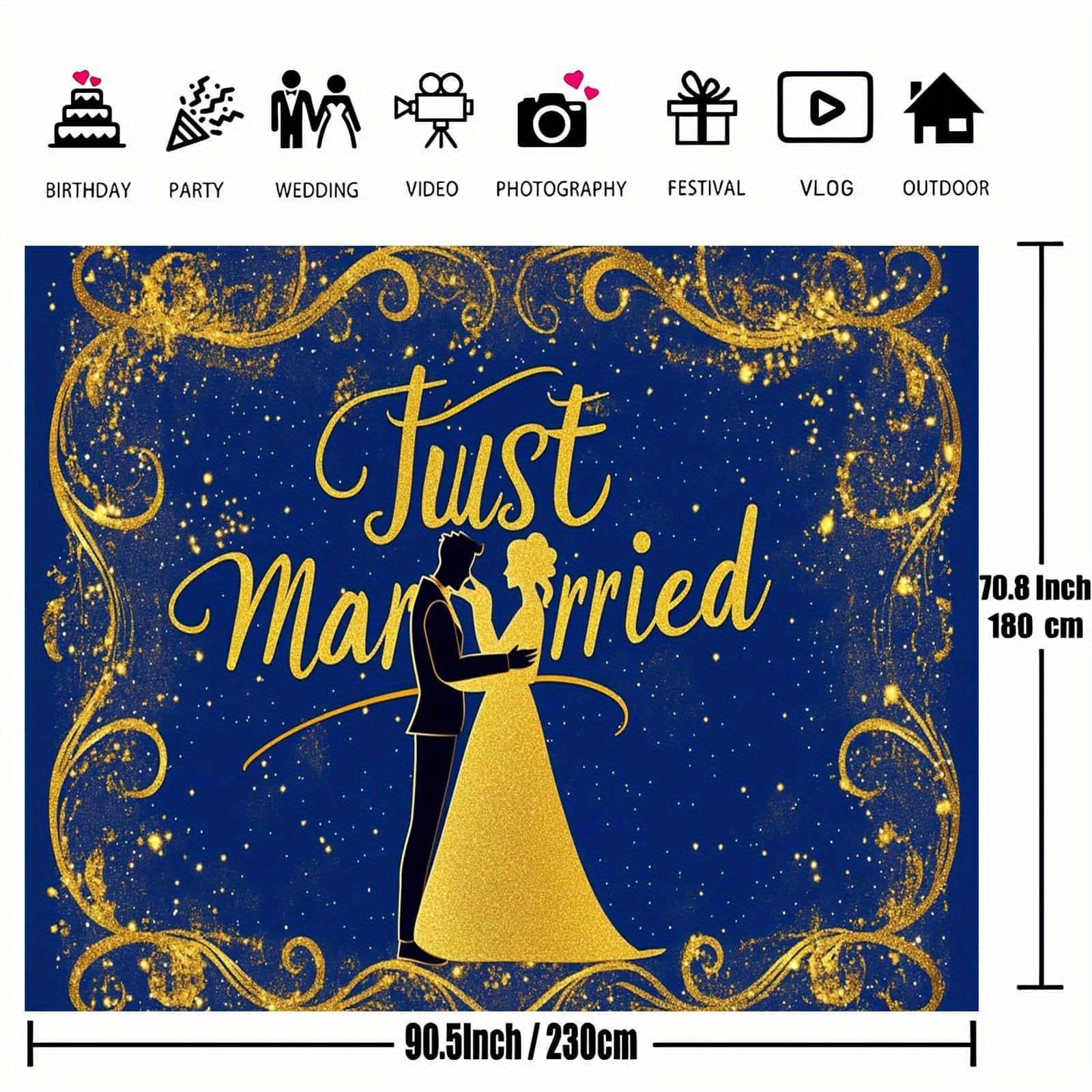 Royal & Golden Wedding Backdrop with Just Married