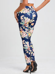 Vintage Floral Print Leggings High Waist Slim Long Length Leggings