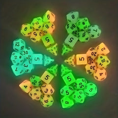 7 Pcs Double Glow Faceted Set Dice Carving Glow Digital Glow Resin Fun Dice