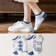 5 Pairs Cartoon Bear Print Socks Women's Stockings & Hosiery