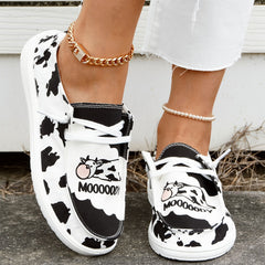 Women's Dairy Cow Pattern Flat Shoes Lightweight Soft Comfortable Walking Shoes