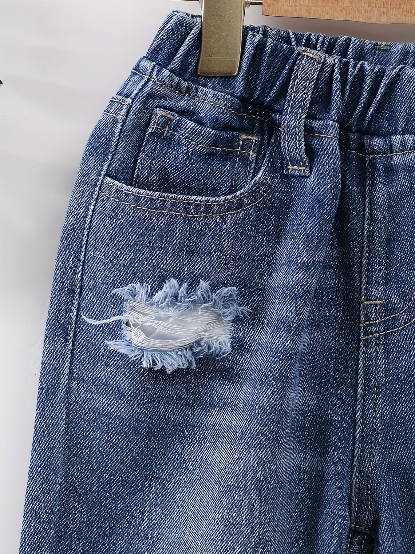Boys Casual Ripped Patched Denim Long Pants With Pocket Kids Clothing