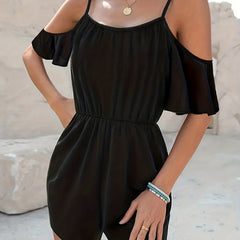Cold Shoulder Romper Jumpsuit Cinched Waist