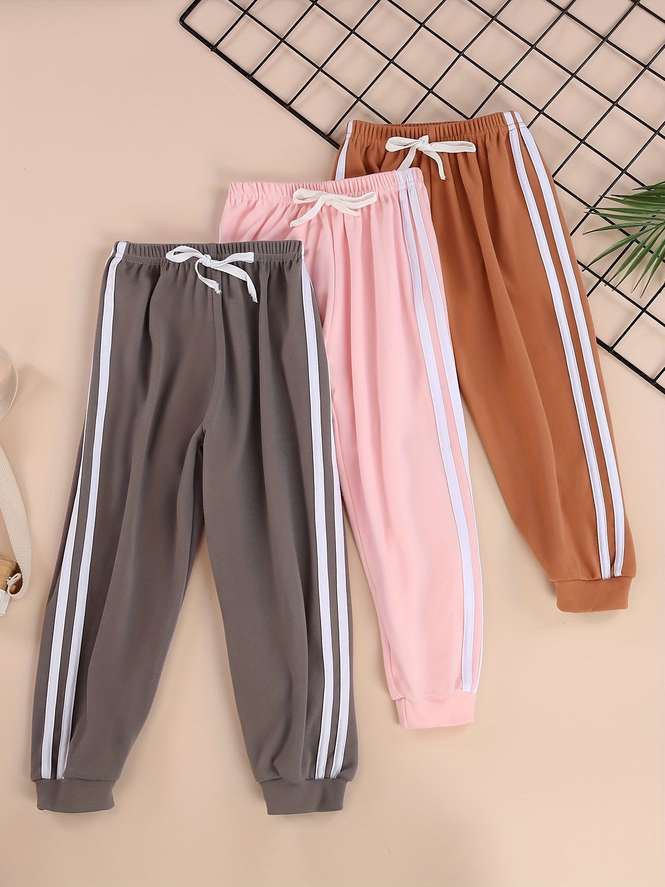 3pcs Kids Fleece Jogger Pants Warm Side Stripe Sweatpant