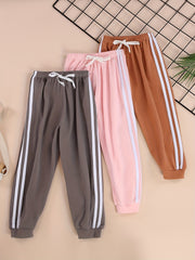 3pcs Kids Fleece Jogger Pants Warm Side Stripe Sweatpant