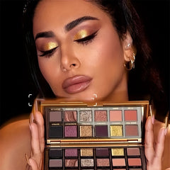 18-Color Golden Brown Eyeshadow Palette Glitter Matte Finish Exotic Makeup