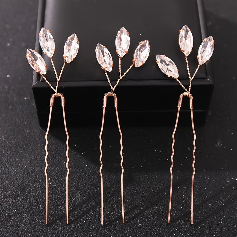 3pcs Silver Rhinestone Hair Pins Wedding Bridal Headpiece Hair Jewelry