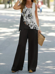 Floral Print Two Piece Set Tank Top & Wide Leg Pants Outfit